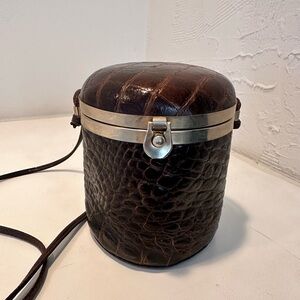 Brown Croc-Embossed Cylinder Bag - Vintage Italian Sorpresa
